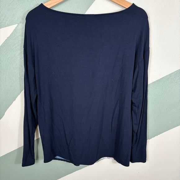 Chico's Top Women Size Small Navy Blue Scoopneck Floral Print Lightweight Comfy - Picture 9 of 9